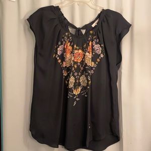 LC Lauren Conrad Charcoal Floral Blouse